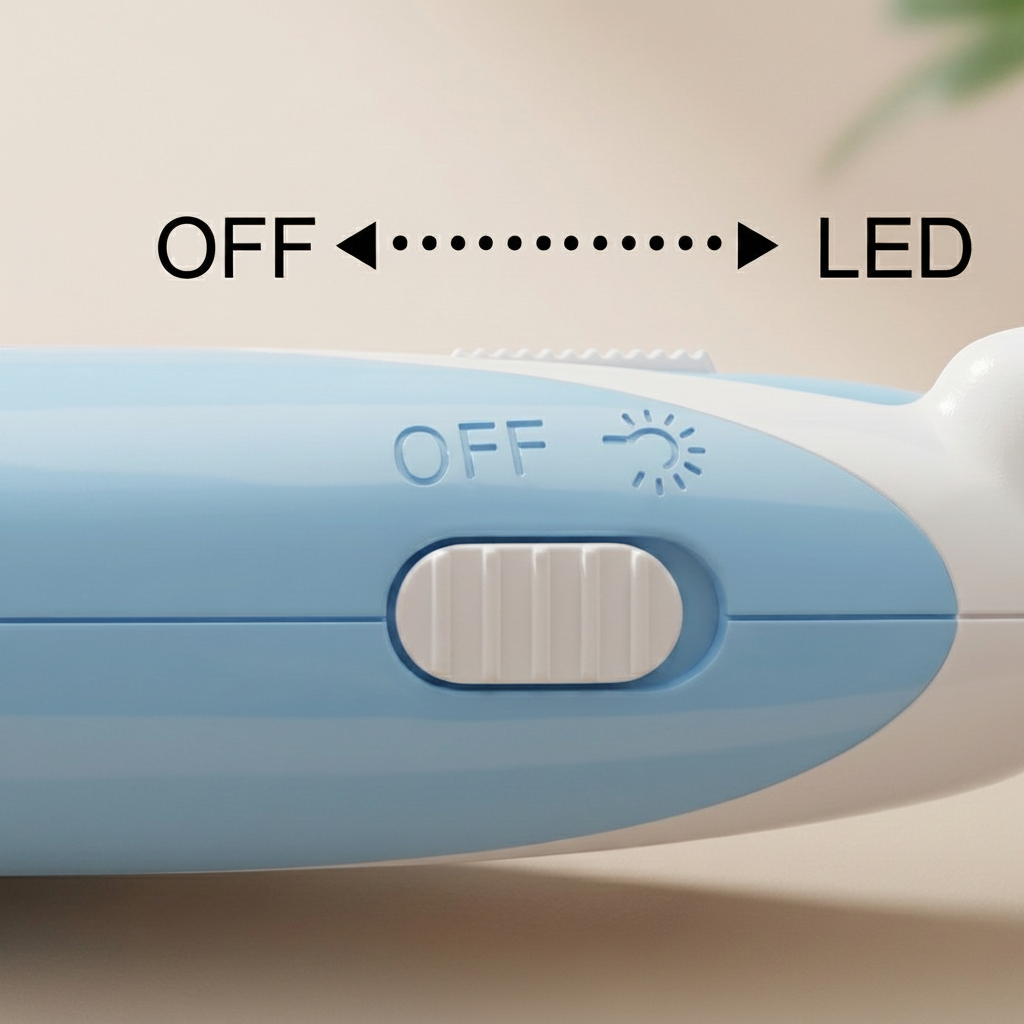 Cortauñas DELONEA ClipPup para mascotas con interruptor LED de encendido y apagado en color azul y blanco